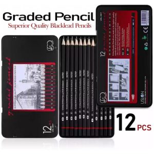 Neatly arranged 12 pencils with packaging