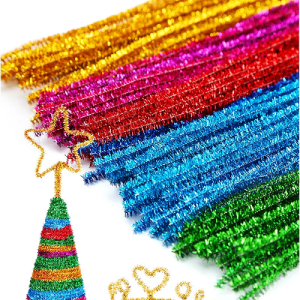 Pack of 50 Glitter Velvet Pipe Cleaners | Flexible Chenille Sticks for Crafts, Decoration & DIY